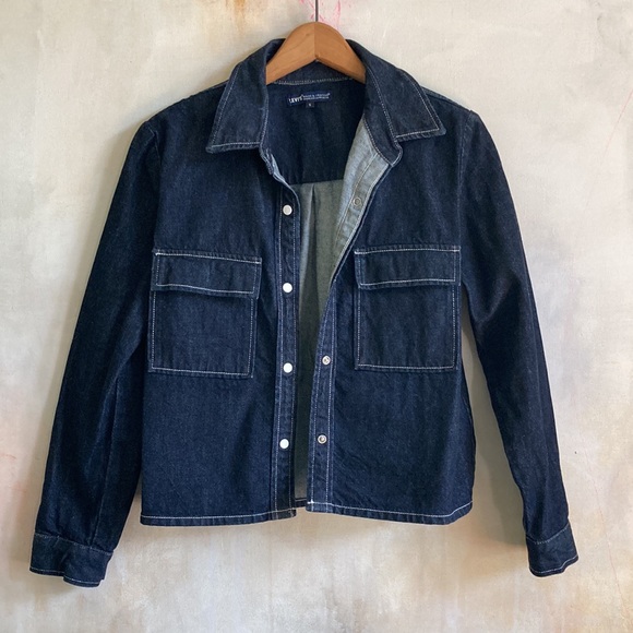 LEVI’S S Organic Cotton Ladies Snap Front Denim Jacket Dark Wash EUC - Picture 13 of 13